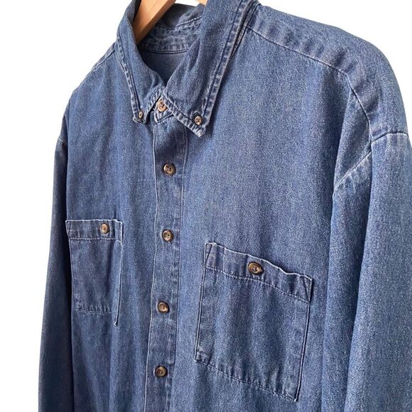Vintage Open Trails Blue Denim Button-Up Shirt 100% Cotton in Men's Size XL - Picture 3 of 6